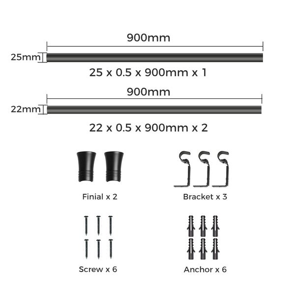 Marlow Black Curtain Rod Steel Quiet Rail Pole Pommel Set Extendable Carousel 10