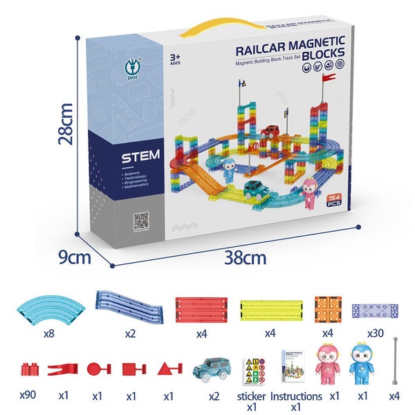 Kids 154PCS Magnetic Tiles Blocks Railcar Building Toys STEM Children Gift Play Carousel 10