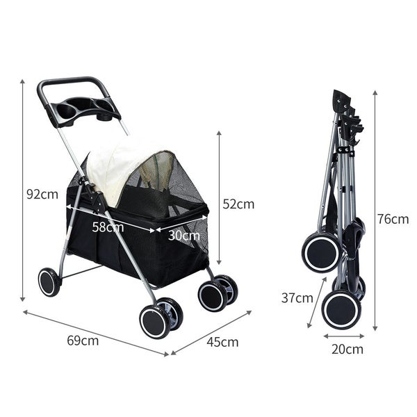Pawz Pet Stroller Pram Dog Cat Carrier Travel Pushchair Foldable 4 Wheels Large Carousel 10