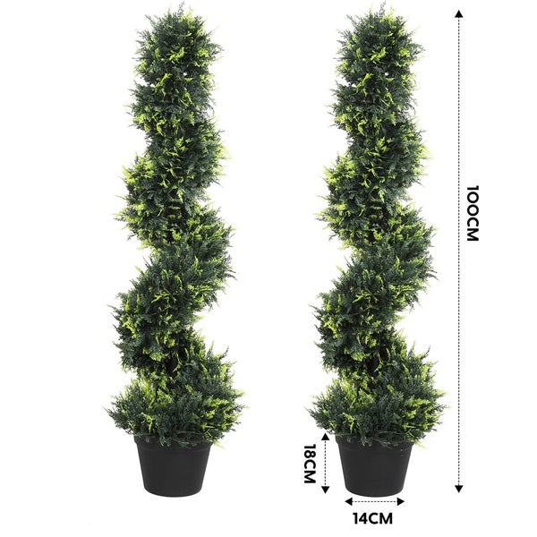 Lambu Artificial Spiral Topiary Tree 2 Pack Faux Cedar Plant PE Leave Home Decor Carousel 10