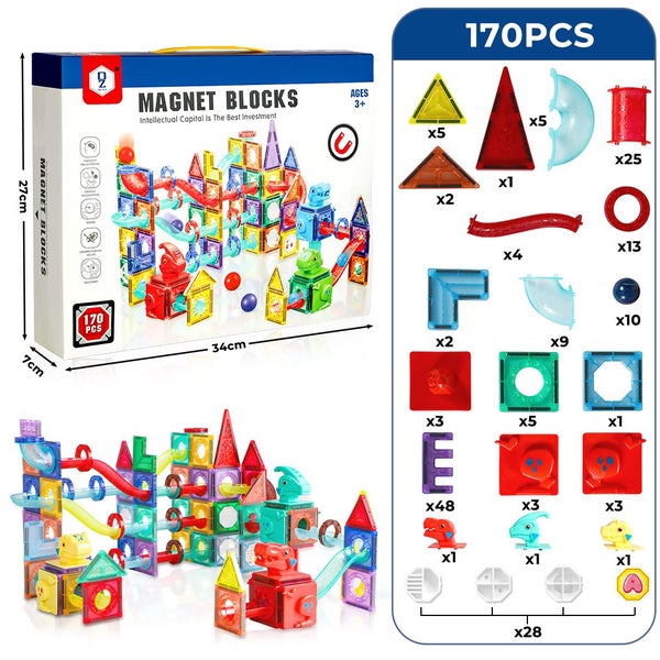 Kids 170PCS Magnetic Tiles Blocks Dinosaur STEM Building Toy Children Gift Play Carousel 9