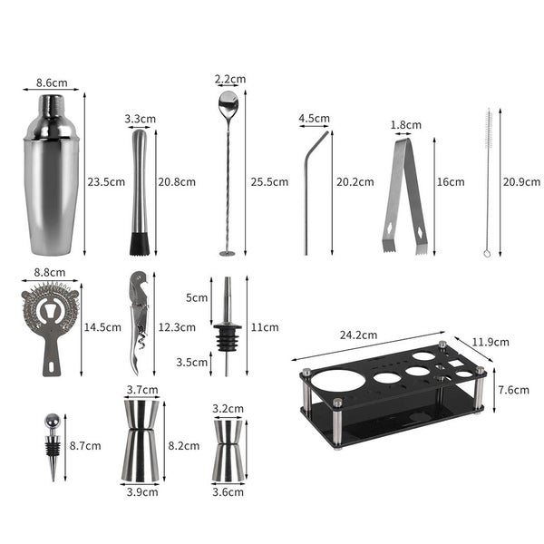 20pcs Cocktail Shaker Set Stainless Steel Bartender Kit Martini Strainer Maker Carousel 10