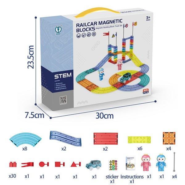 Kids 63Pcs Magnetic Tiles Blocks Railcar Building Toys STEM Children Gift Play Carousel 2