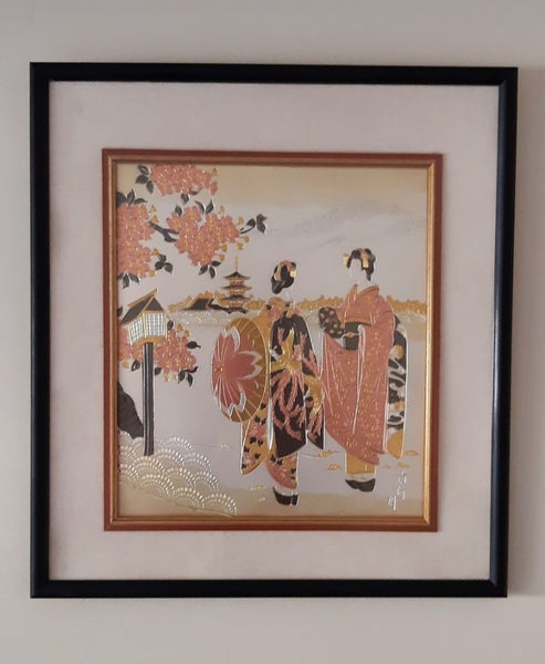 Double framed Japanese Geisha chokin metal engraved art Carousel 2