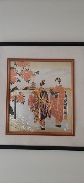 Double framed Japanese Geisha chokin metal engraved art Carousel 3