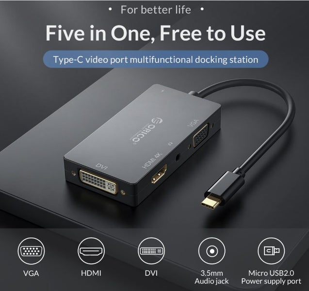 ORICO XD-107 Type-C to DVI + HDMI + VGA + 3.5mm Audio Jack Docking Station Carousel 1