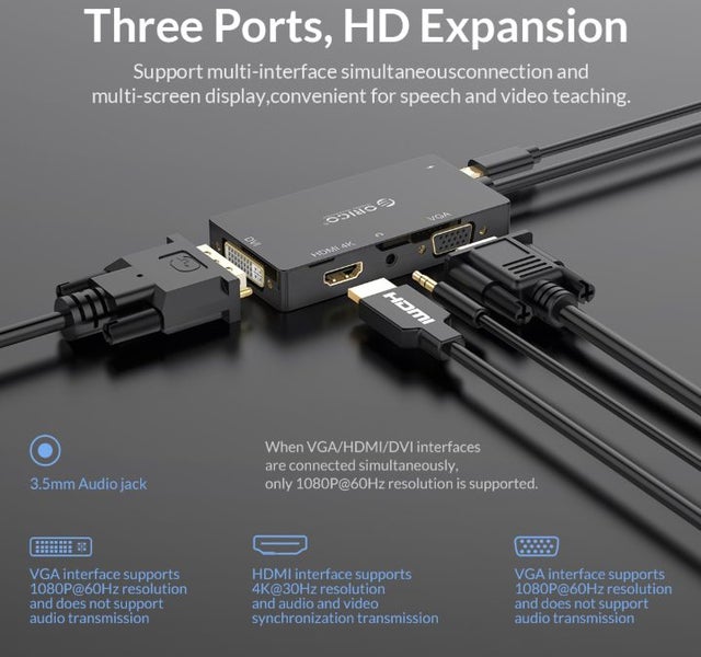 ORICO XD-107 Type-C to DVI + HDMI + VGA + 3.5mm Audio Jack Docking Station Carousel 2