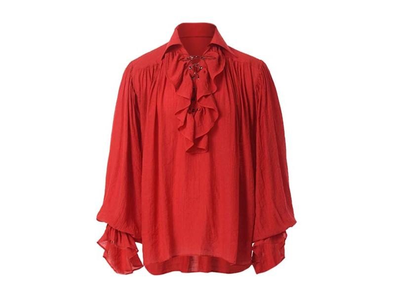 Mens Renaissance Costume Ruffled Long Sleeve Lace Up Medieval Steampunk Pirate Carousel 1