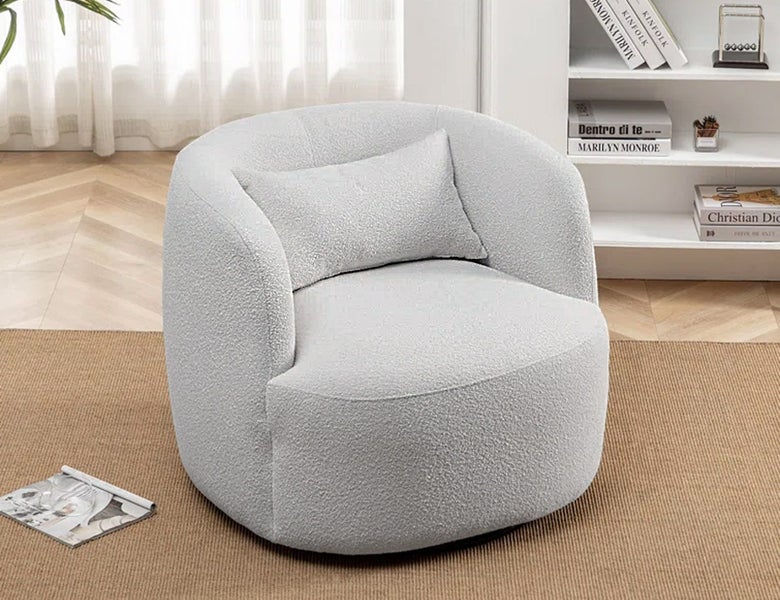 Boucle Swivel Armchair Grey Carousel 1