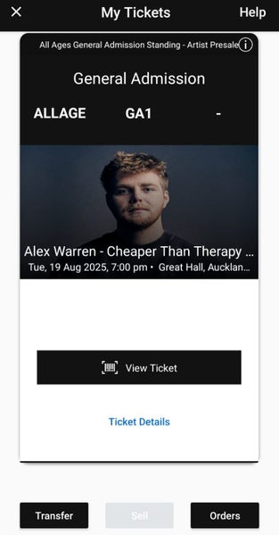 1x Alex Warren GA Ticket - August 19th Carousel 1