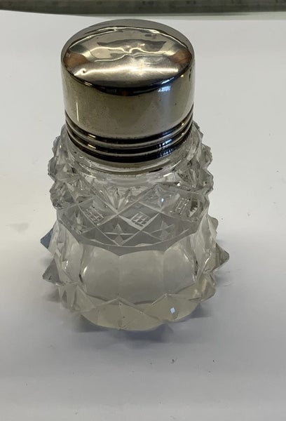 DATED = 1913 = STERLING SILVER = 3 PIECE - CUT GLASS PERFUME BOTTLES BOTTLE -