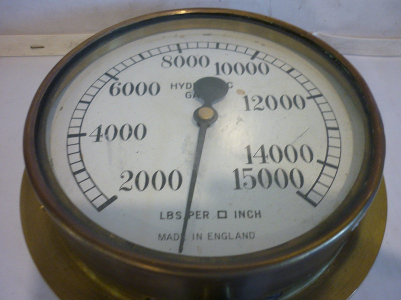 BRASS HYDRAULIC 15000 LBS/SQ IN GAUGE. MADE IN ENGLAND Carousel 2