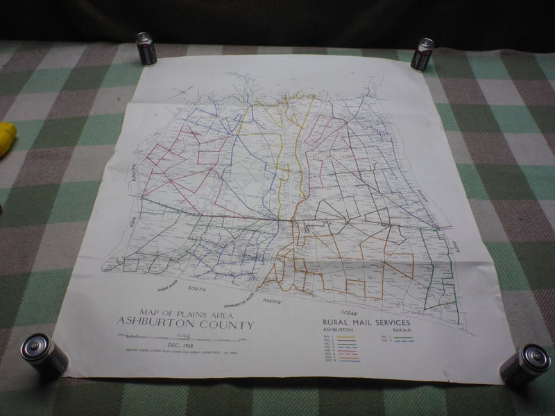 Awesome Old NZ 1958 Map Of Plains Area Ashburton County And Rural Mail Services Carousel 1