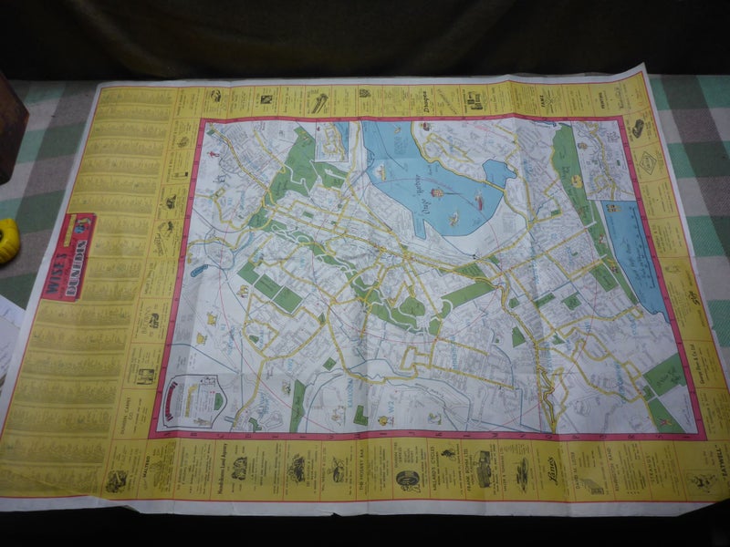 Awesome Old Vintage NZ Wise's Map Of City & Suburb's Of Dunedin New Zealand Carousel 1