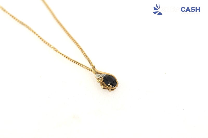 9ct Gold, Sapphire and Diamond Necklace and Earring Set Carousel 2