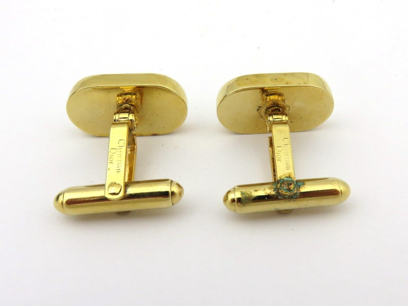 Christian Dior Gold Silver Tone Metal Logo Cufflinks Carousel 3