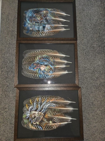 Original Painting Feather Art Triptych: Papatuanuku and Ranginui Carousel 2