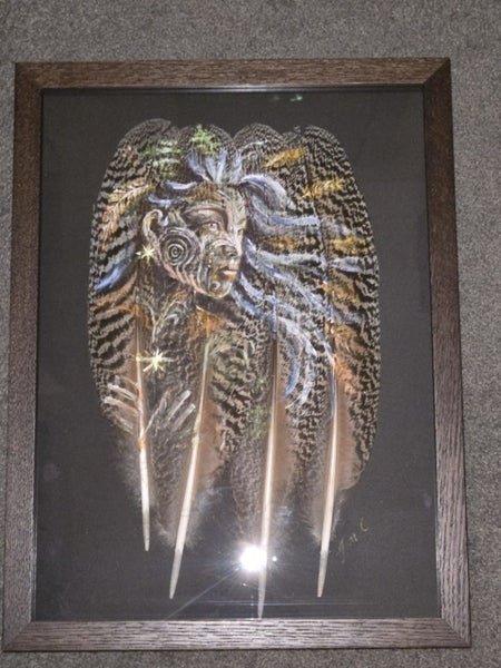 Original Painting Feather Art Triptych: Papatuanuku and Ranginui Carousel 10