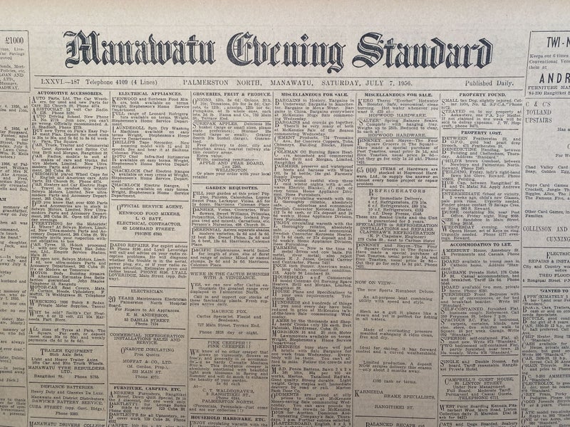 OLD NEWSPAPER: Manawatu Evening Standard - Saturday, 7 July 1956 Carousel 1