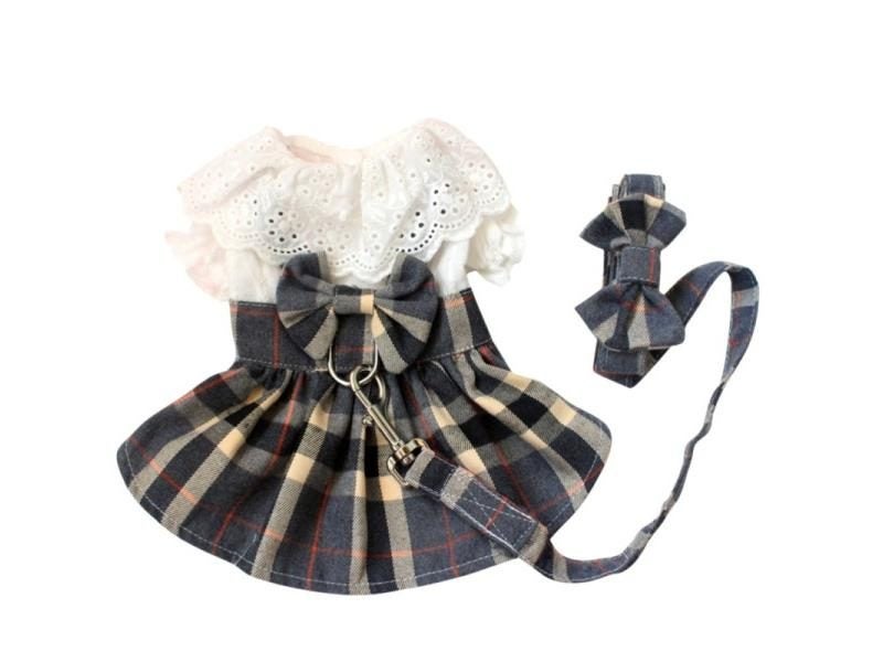 Lattice Summer Dog Dress Leash Set Spring Cat Dress Lattice Dog Dress Leash Carousel 1