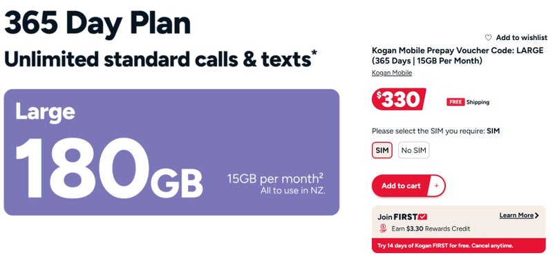 Kogan Mobile Prepay Voucher Code: LARGE (365 Days | 15GB/Month) – $330 VALUE Carousel 1