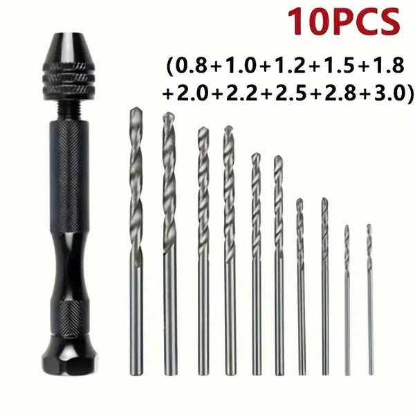 11pcs Mini hand drill Vise Hand Bits Twist Woodworking Set Precision Pin Carousel 1