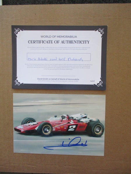 Mario Andretti "Formula One Driver" signed photograph + Certificate Carousel 1