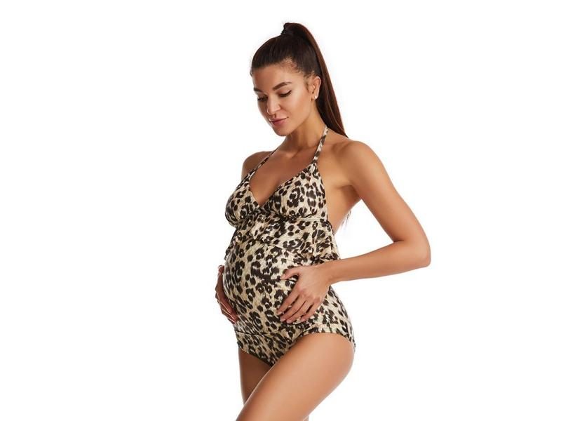 Sexy Leopard Pregnancy Bathing Suit Ruffle Beach One Piece Swimsuit Pregnant Carousel 1