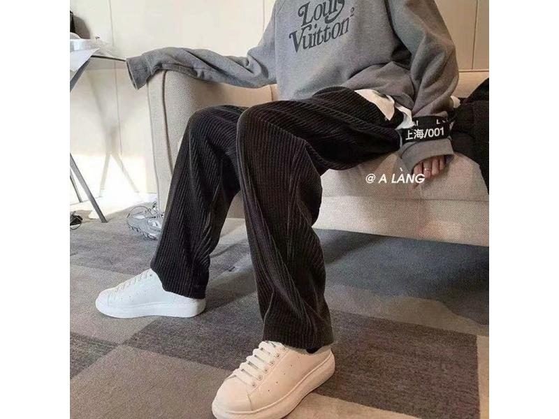 Summer Thin Monochrome Corduroy Straight Leg Men's Warm Korean Street Pants Carousel 1