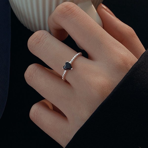 Silver-Tone Black Heart Statement Ring Carousel 1