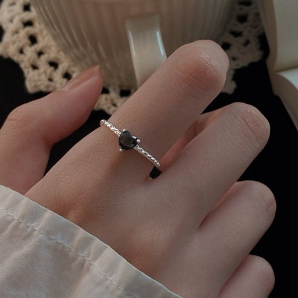 Silver-Tone Black Heart Statement Ring Carousel 2