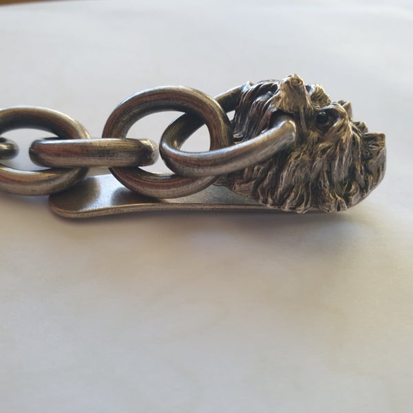 Antique Chatelaine Dog Head With Glass Eyes Silver Toned Carousel 2