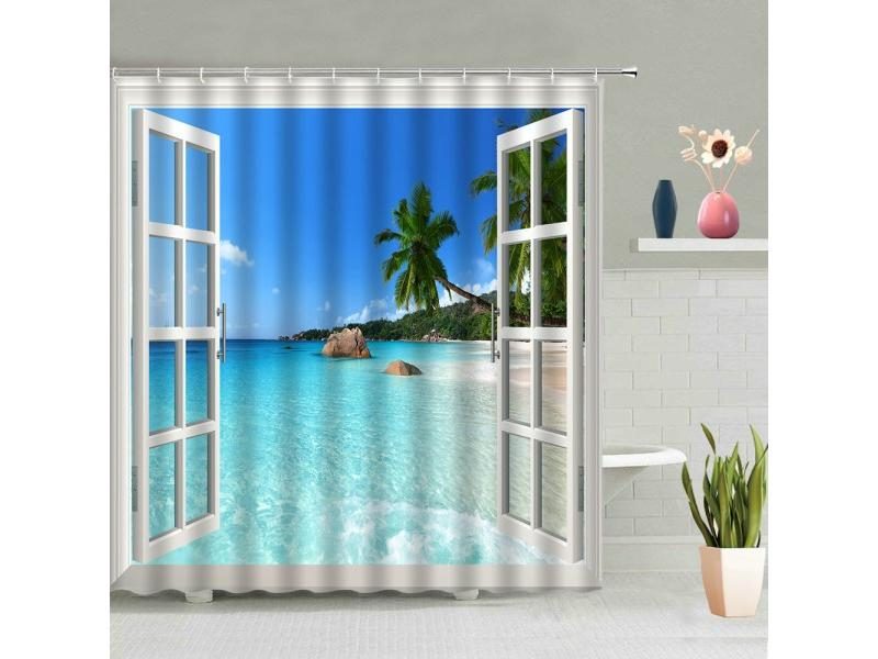 Ocean Beach Shower Curtains Summer Mediterranean Landscape Bath Curtain Sets Carousel 1