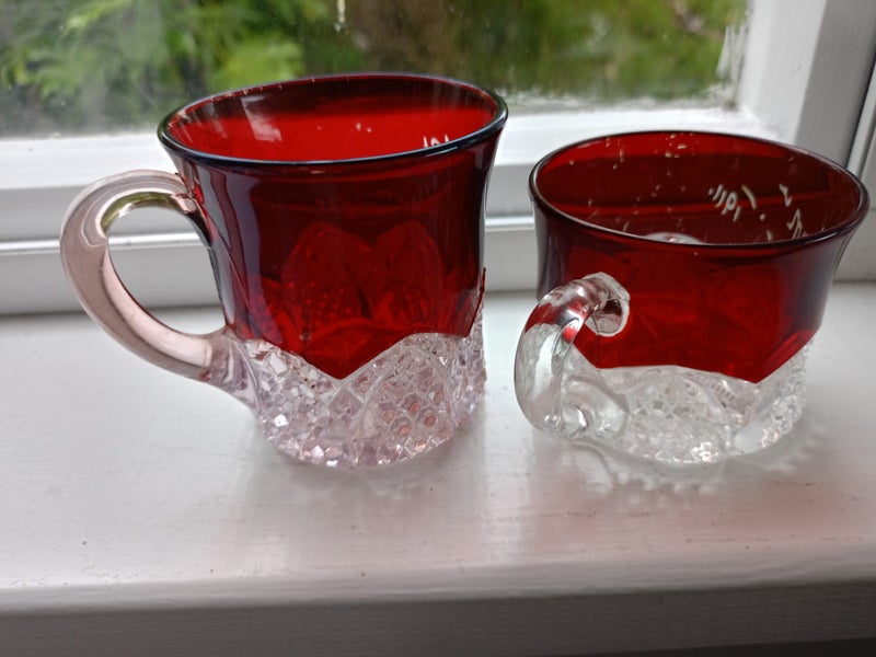 TWO Ruby Red Exhibition Glass Cups Marked Etched 1911 and 1922 Carousel 2