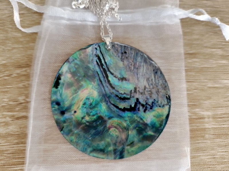Paua Necklace • 50mm White Mother-of-Pearl Koru • NZ Made Shell Jewellery Carousel 2