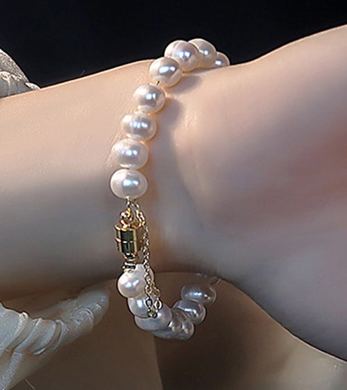 Genuine White Freshwater Pearl Bracelet / 18KGP Gold Carousel 2