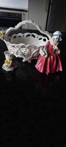 Vintage serving bowl & matching candle stick plus porcelain lady62854316698369119