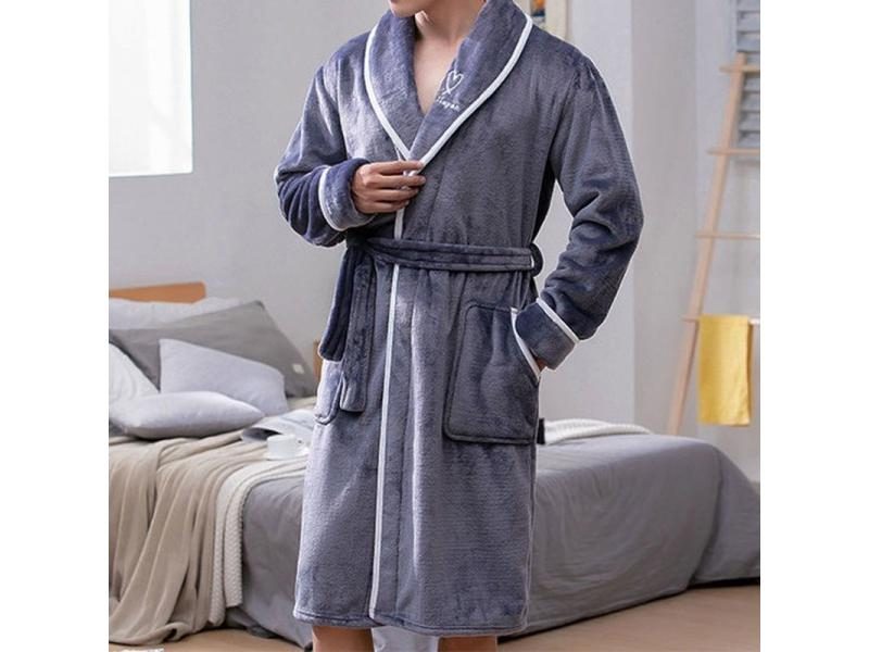 Men Bathrobe Fleece Mens Bath Robe Man Winter Warm Casual Flannel Robe Carousel 1