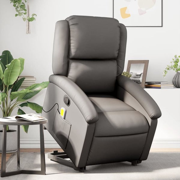 Stand Up Massage Recliner Chair Grey Real Leather Txbpanp Carousel 1