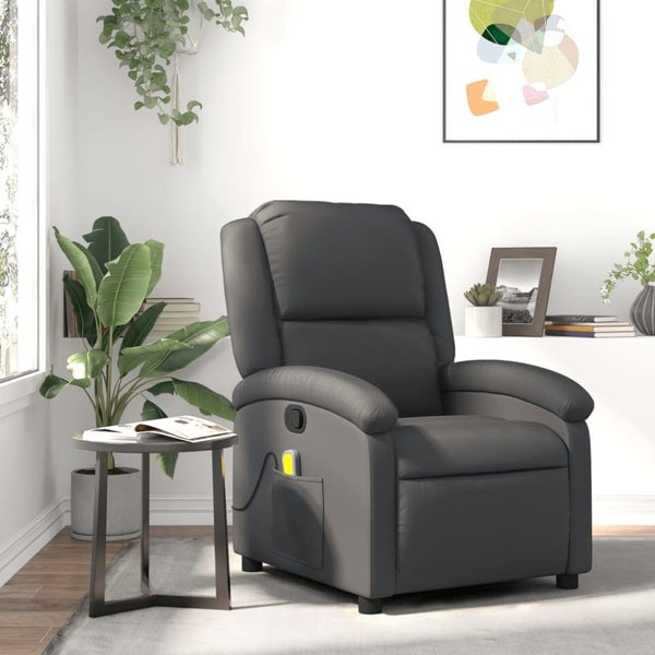 Massage Recliner Chair Grey Real Leather Txbpait Carousel 1