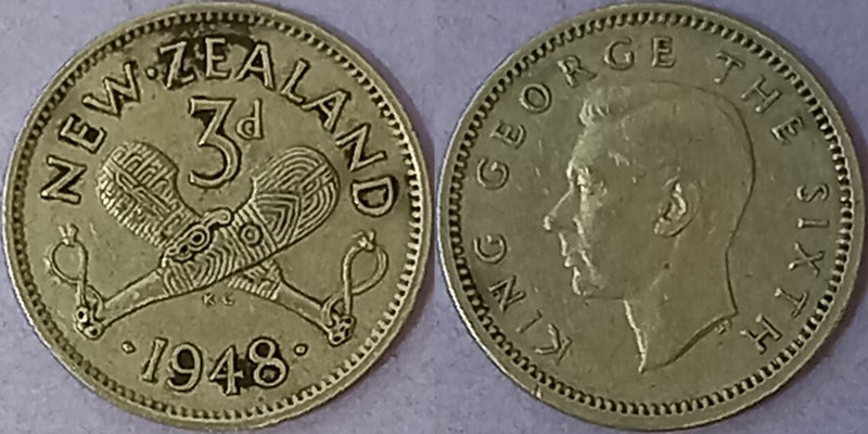 1948 . NEW ZEALAND. THREEPENCE. Carousel 1