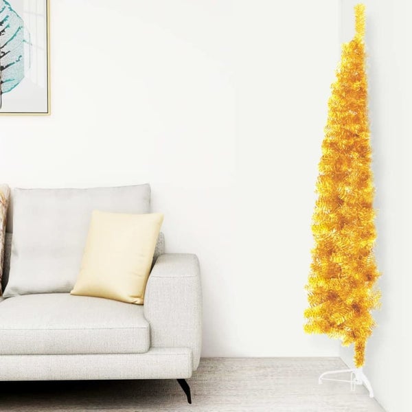 Slim Artificial Half Christmas Tree with Stand Gold 180 Cm Taapko Carousel 1