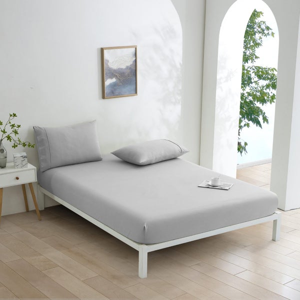 Dreamaker Micro Flannel Combo Fitted Sheet Set Silver Single Carousel 1