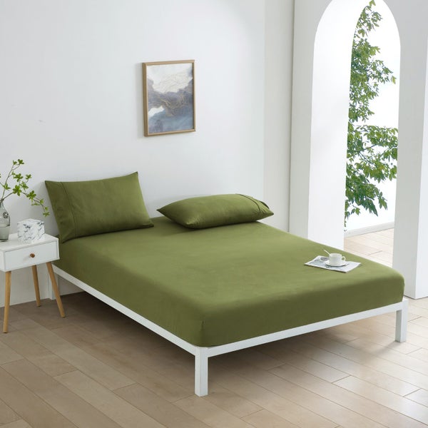 Dreamaker Micro Flannel Combo Fitted Sheet Set Olive Queen Carousel 1