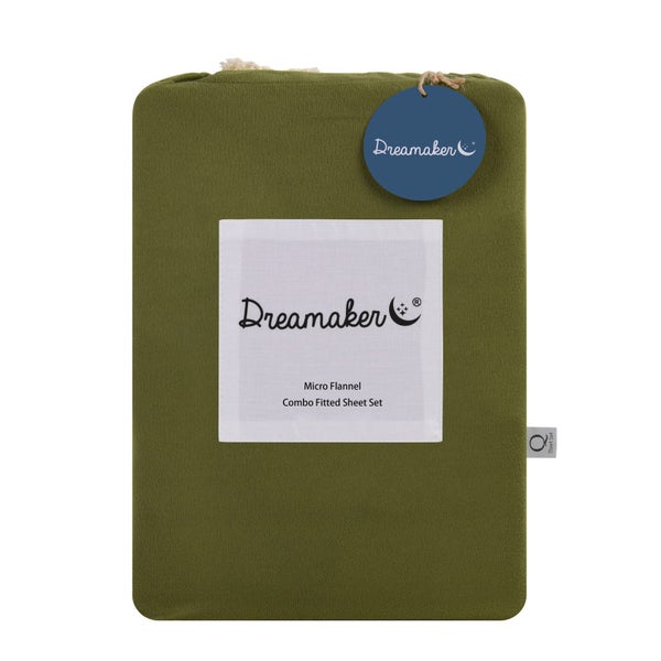 Dreamaker Micro Flannel Combo Fitted Sheet Set Olive Queen Carousel 13