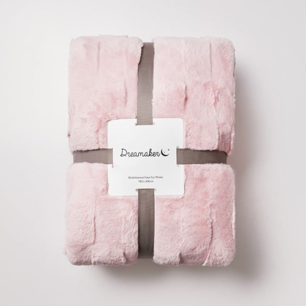 Dreamaker Basketweave Faux Fur Throw Blanket Blush Pink - 180x200cm Carousel 12