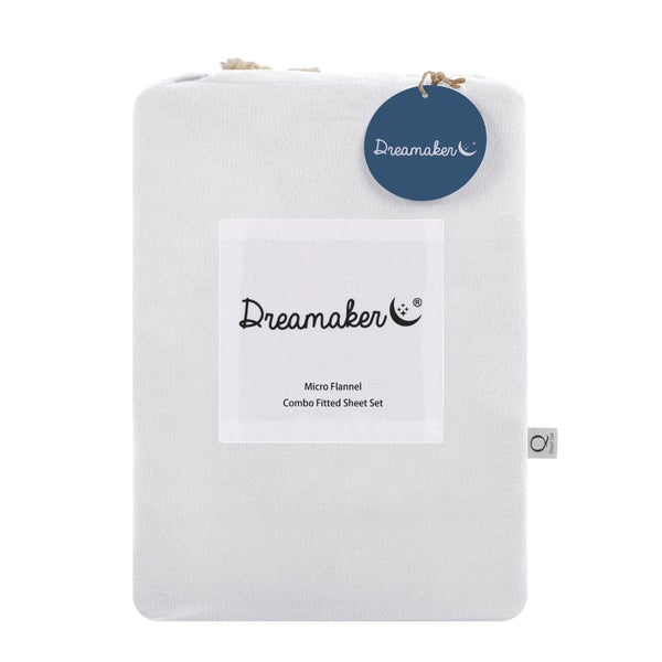 Dreamaker Micro Flannel Combo Fitted Sheet Set White King Single Carousel 13