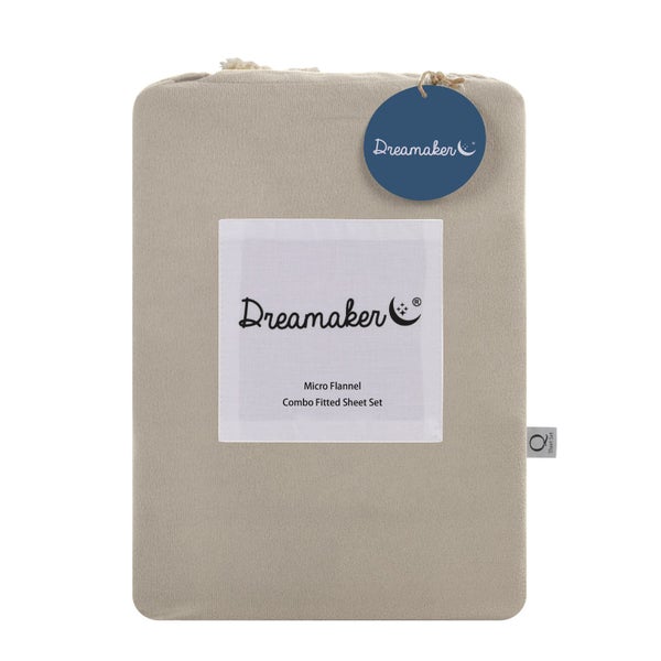 Dreamaker Micro Flannel Combo Fitted Sheet Set Stone King Carousel 13