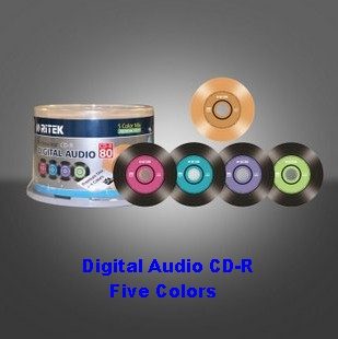 Black CD-R Blank Disks 700MB 80MIN 52X 50 Discs With 5 Colors Carousel 1