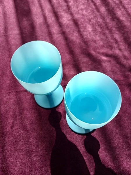 ANTIQUE FRENCH PORTIEUX VALLERYSTHAL BLUE OPALINE GLASS GOBLETS Carousel 2